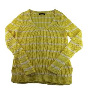 Banana Republic Women's Neon Yellow White Stripe 100% Italian Linen Sweater M